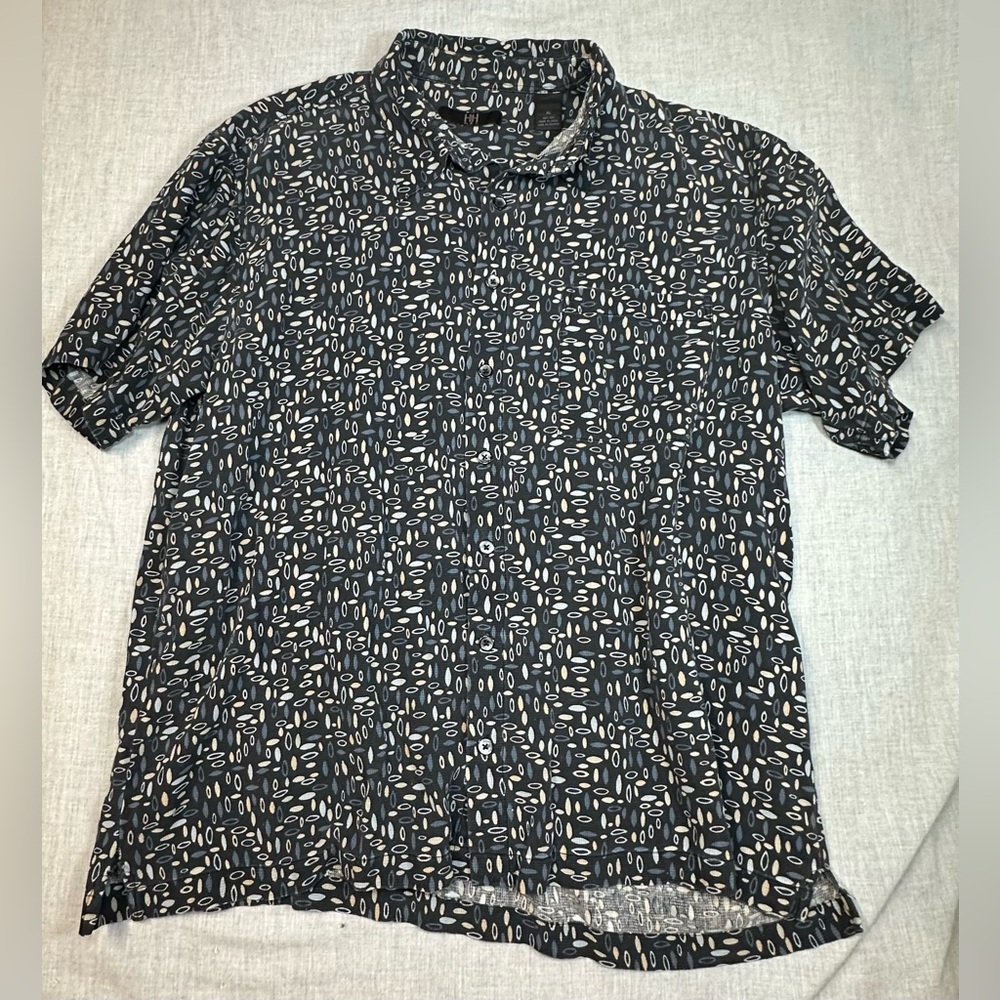 H&H Men Black %100 Silk SurfBoard Patterned Button Up Shirt